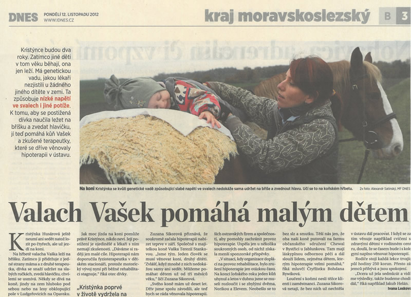 Článek o hipoterapii Kristýnky